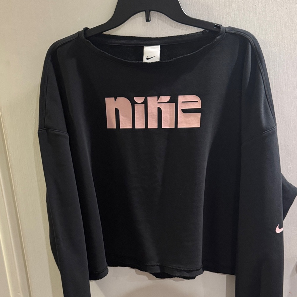 Nike Black Crop Sweatshirt  with Pink Lettering